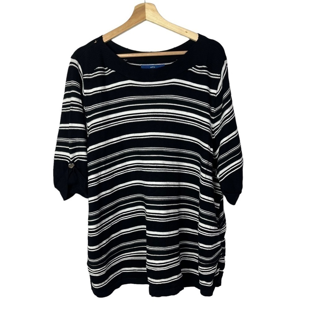 Apt. 9 Black & White Knit Short Sleeve Sweater 3X